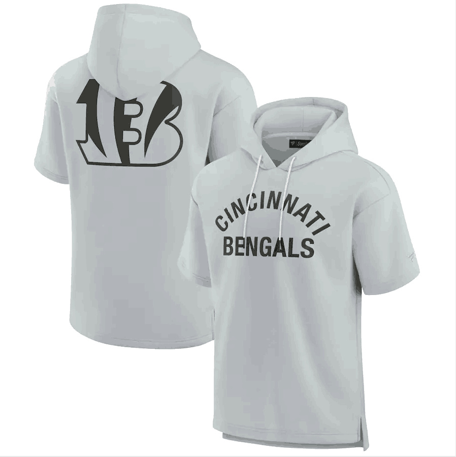 Men's Cincinnati Bengals Gray Super Soft Fleece Short Sleeve Hoodie Men's Cincinnati Bengals Gray Super Soft Fleece Short Sleeve Hoodie