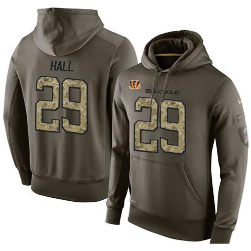 NFL Men's Nike Cincinnati Bengals #29 Leon Hall Stitched Green Olive Salute To Service KO Performance Hoodie NFL Men's Nike Cincinnati Bengals #29 Leon Hall Stitched Green Olive Salute To Service KO Performance Hoodie