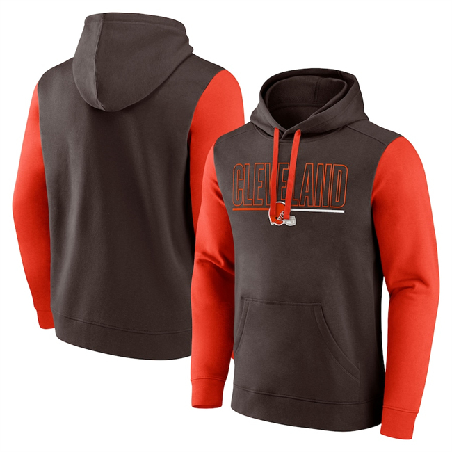Men's Cleveland Browns Brown Orange Outline Pullover Hoodie Men's Cleveland Browns Brown Orange Outline Pullover Hoodie