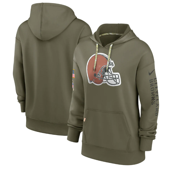 Women's Cleveland Browns 2022 Olive Salute To Service Therma Performance Pullover Hoodie(Run Small)