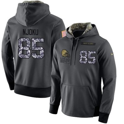 Nike Browns #85 David Njoku Stitched Black Men's Anthracite Salute to Service Player Performance Hoodie
