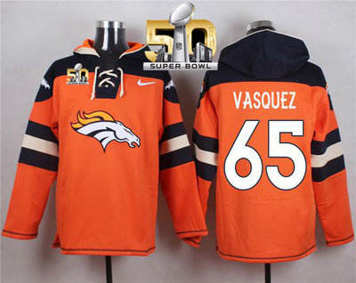 Nike Broncos #65 Louis Vasquez Orange Super Bowl 50 Player Pullover NFL Hoodie