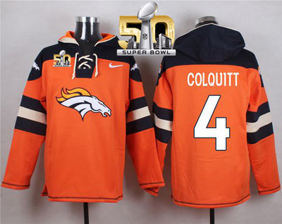 Nike Broncos #4 Britton Colquitt Orange Super Bowl 50 Player Pullover NFL Hoodie