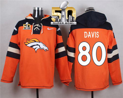Denver Broncos #80 Vernon Davis Orange Super Bowl 50 Player Pullover NFL Hoodie