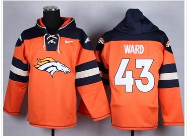 NEW Denver Broncos #43 T.J. Ward Orange Player Pullover NFL Hoodie