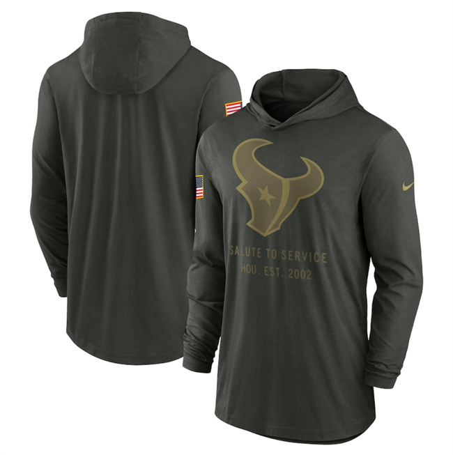 Men's Houston Texans Forest Green 2025 Salute to Service Sideline Dri-FIT Lightweight Pullover Hoodie Men's Houston Texans Forest Green 2025 Salute to Service Sideline Dri-FIT Lightweight Pullover Hoodie