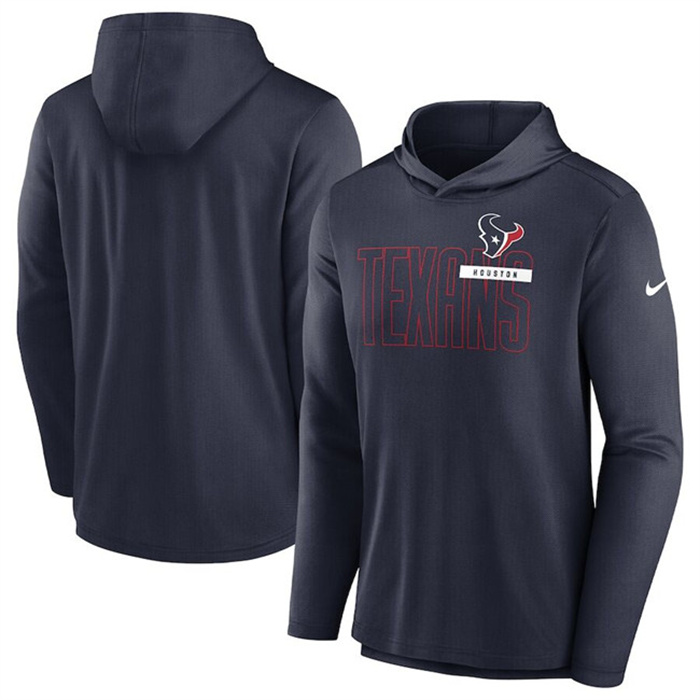 Men's Houston Texans Navy Lightweight Performance Hooded Long Sleeve T-Shirt Men's Houston Texans Navy Lightweight Performance Hooded Long Sleeve T-Shirt