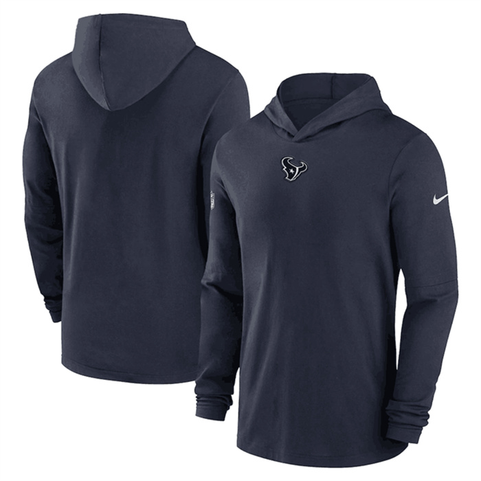 Men's Houston Texans Navy Sideline Performance Long Sleeve Hoodie T-Shirt Men's Houston Texans Navy Sideline Performance Long Sleeve Hoodie T-Shirt