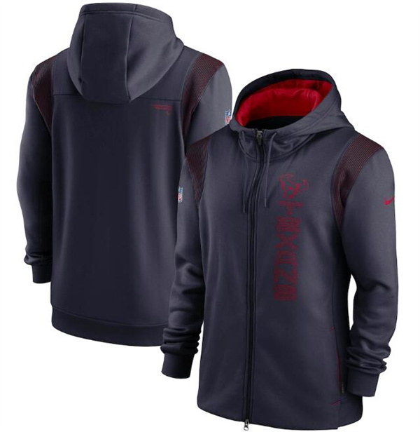 Men's Houston Texans 2021 Navy Sideline Team Performance Full-Zip Hoodie Men's Houston Texans 2021 Navy Sideline Team Performance Full-Zip Hoodie