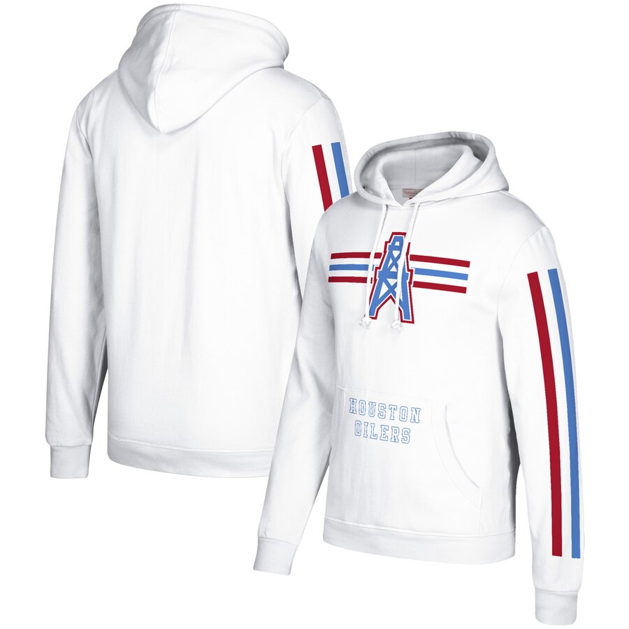 Houston Oilers Mitchell & Ness Three Stripe Pullover Hoodie White Houston Oilers Mitchell & Ness Three Stripe Pullover Hoodie White