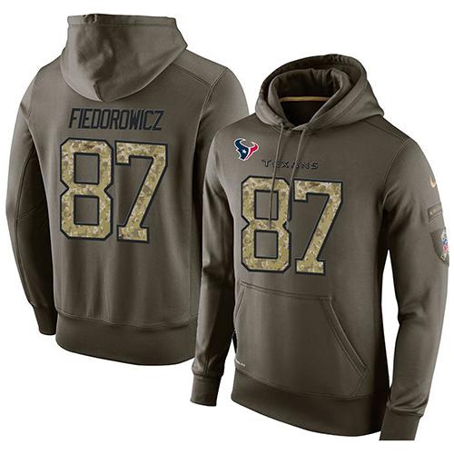 NFL Men's Nike Houston Texans #87 C.J. Fiedorowicz Stitched Green Olive Salute To Service KO Performance Hoodie NFL Men's Nike Houston Texans #87 C.J. Fiedorowicz Stitched Green Olive Salute To Service KO Performance Hoodie