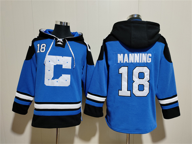 Men's Indianapolis Colts #18 Peyton Manning Blue Ageless Must-Have Lace-Up Pullover Hoodie Men's Indianapolis Colts #18 Peyton Manning Blue Ageless Must-Have Lace-Up Pullover Hoodie