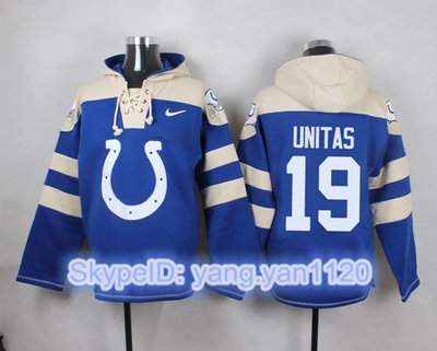 Nike Colts #19 Johnny Unitas Royal Blue Player Pullover NFL Hoodie