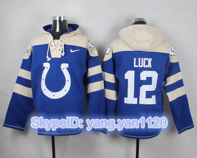 Nike Colts #12 Andrew Luck Royal Blue Player Pullover NFL Hoodie