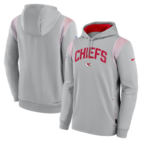 Men's Kansas City Chiefs Grey Sideline Stack Performance Pullover Hoodie 001 Men's Kansas City Chiefs Grey Sideline Stack Performance Pullover Hoodie 001
