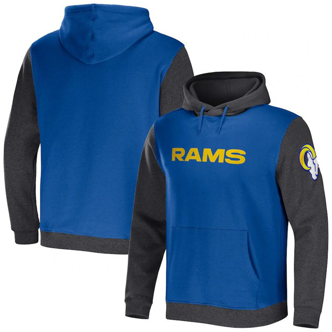 Men's Los Angeles Rams X Darius Rucker Collection Royal Heather Charcoal Colorblock Pullover Hoodie Men's Los Angeles Rams X Darius Rucker Collection Royal Heather Charcoal Colorblock Pullover Hoodie