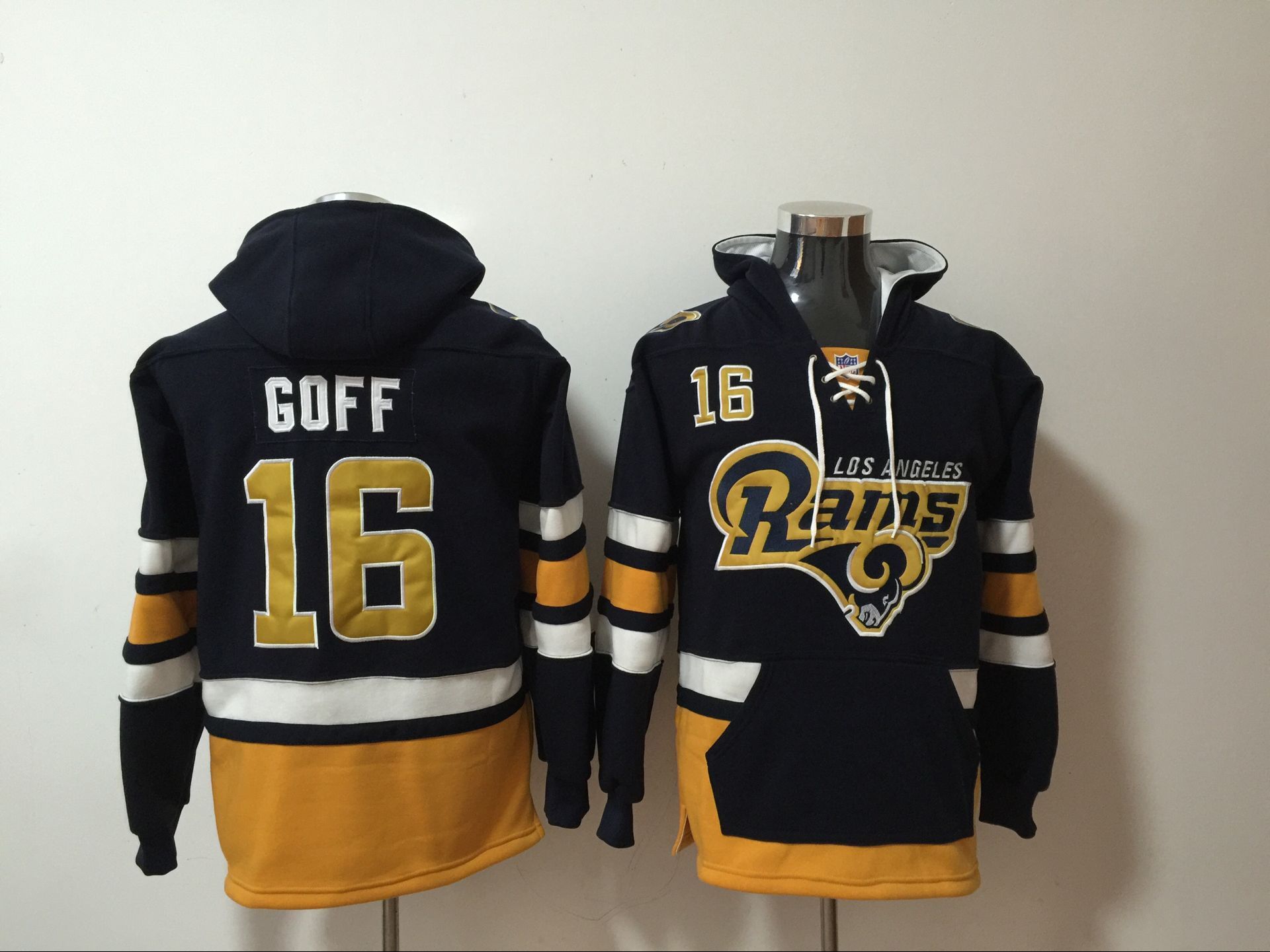 Rams 16 Jared Goff Navy All Stitched Hooded Sweatshirt Rams 16 Jared Goff Navy All Stitched Hooded Sweatshirt