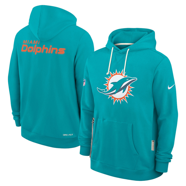 Men's Miami Dolphins Aqua Sideline Standard Issue Initial Home Dri-FIT Pullover Hoodie Men's Miami Dolphins Aqua Sideline Standard Issue Initial Home Dri-FIT Pullover Hoodie