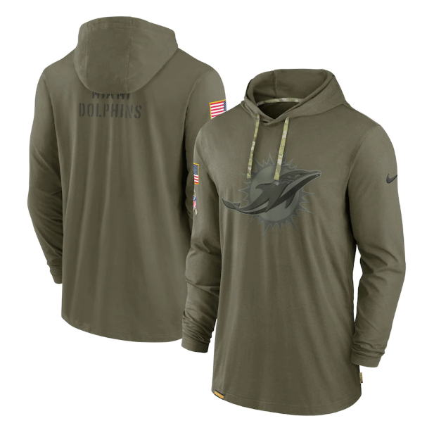 Men's Miami Dolphins 2022 Olive Salute To Service Tonal Pullover Hoodie Men's Miami Dolphins 2022 Olive Salute To Service Tonal Pullover Hoodie