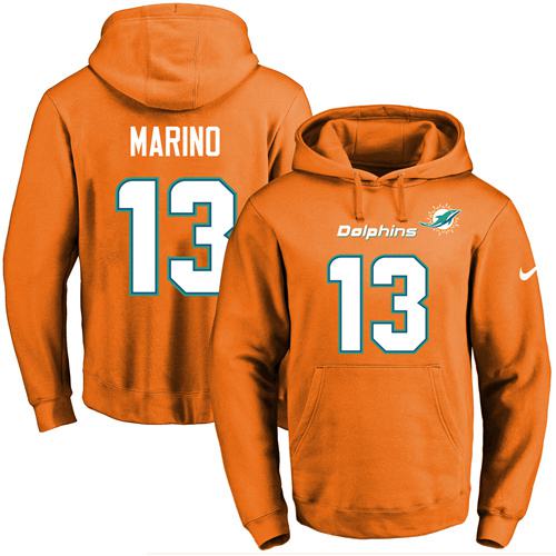 Nike Dolphins #13 Dan Marino Orange Name & Number Pullover NFL Hoodie Nike Dolphins #13 Dan Marino Orange Name & Number Pullover NFL Hoodie