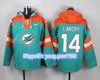 Nike Dolphins #14 Jarvis Landry Aqua Green Player Pullover NFL Hoodie