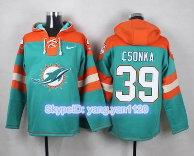 Nike Dolphins #39 Larry Csonka Aqua Green Player Pullover NFL Hoodie