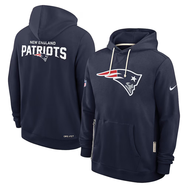 Men's New England Patriots Navy Sideline Standard Issue Initial Home Dri-FIT Pullover Hoodie Men's New England Patriots Navy Sideline Standard Issue Initial Home Dri-FIT Pullover Hoodie