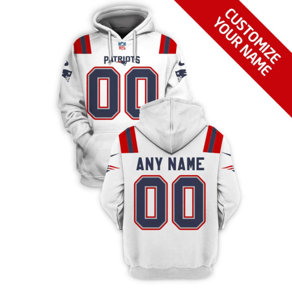 Men's New England Patriots Active Player Custom 2025 White Pullover Hoodie Men's New England Patriots Active Player Custom 2025 White Pullover Hoodie