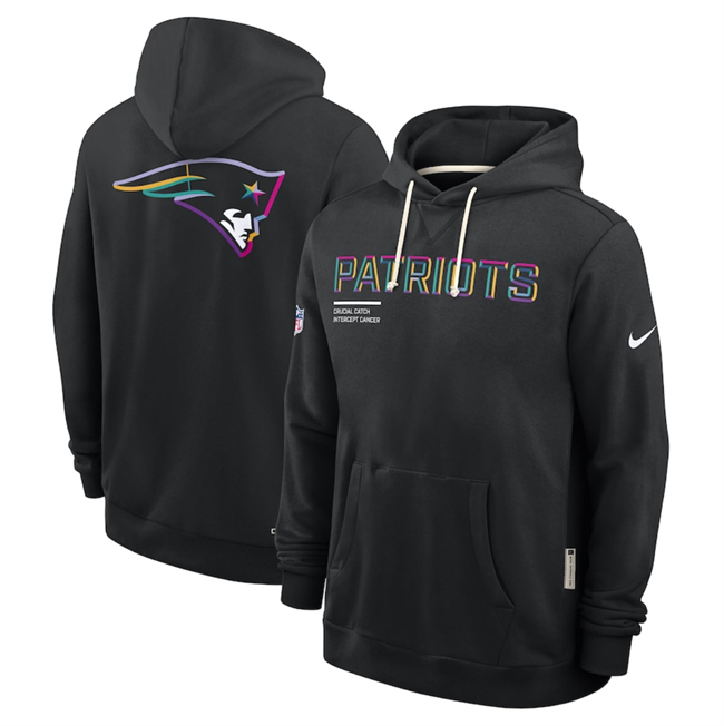 Men's New England Patriots Black 2025 Crucial Catch Club Pullover Hoodie