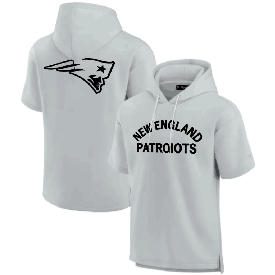 Men's New England Patriots Gray Super Soft Fleece Short Sleeve Hoodie Men's New England Patriots Gray Super Soft Fleece Short Sleeve Hoodie
