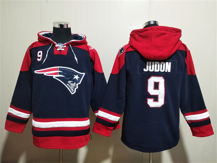 Men's New England Patriots #9 Matthew Judon Navy Ageless Must-Have Lace-Up Pullover Hoodie Men's New England Patriots #9 Matthew Judon Navy Ageless Must-Have Lace-Up Pullover Hoodie