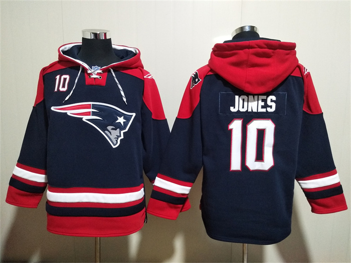 Men's New England Patriots #10 Mac Jones Navy Ageless Must-Have Lace-Up Pullover Hoodie Men's New England Patriots #10 Mac Jones Navy Ageless Must-Have Lace-Up Pullover Hoodie