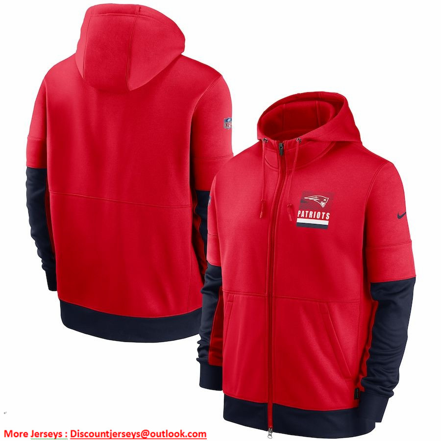 New England Patriots Nike Sideline Impact Lockup Performance Full-Zip Hoodie Red