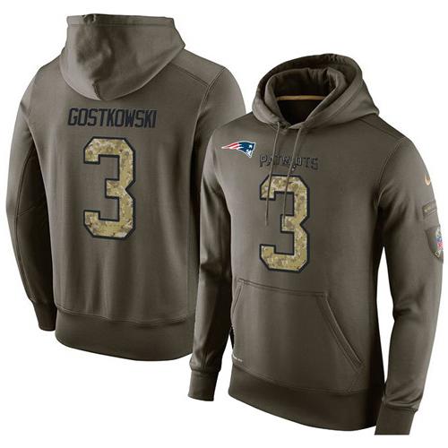 NFL Men's Nike New England Patriots #3 Stephen Gostkowski Stitched Green Olive Salute To Service KO Performance Hoodie NFL Men's Nike New England Patriots #3 Stephen Gostkowski Stitched Green Olive Salute To Service KO Performance Hoodie