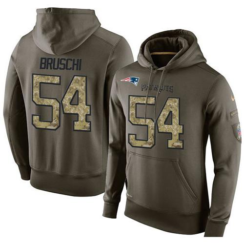 NFL Men's Nike New England Patriots #54 Tedy Bruschi Stitched Green Olive Salute To Service KO Performance Hoodie NFL Men's Nike New England Patriots #54 Tedy Bruschi Stitched Green Olive Salute To Service KO Performance Hoodie