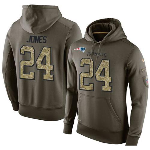 NFL Men's Nike New England Patriots #24 Cyrus Jones Stitched Green Olive Salute To Service KO Performance Hoodie NFL Men's Nike New England Patriots #24 Cyrus Jones Stitched Green Olive Salute To Service KO Performance Hoodie