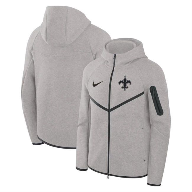 Men's New Orleans Saints Gray Tech Fleece Full-Zip Windrunner Hoodie 1