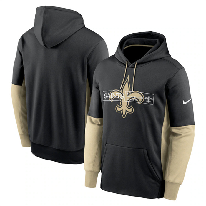 Men's New Orleans Saints Black Color Block Fleece Performance Pullover Hoodie Men's New Orleans Saints Black Color Block Fleece Performance Pullover Hoodie