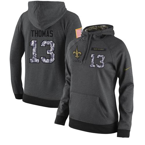 Nike Saints #13 Michael Thomas Stitched Women's Black Anthracite Salute to Service Player Performance Hoodie