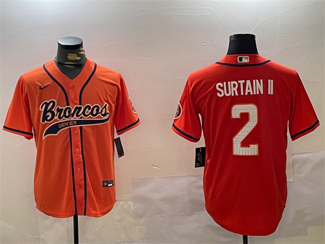 Men's Denver Broncos #2 Pat Surtain II Orange Cool Base Stitched Baseball Jersey Men's Denver Broncos #2 Pat Surtain II Orange Cool Base Stitched Baseball Jersey