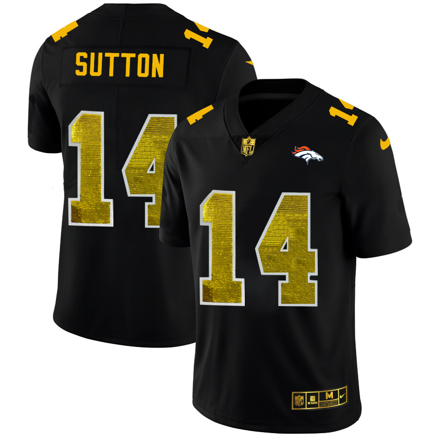 Denver Broncos #14 Courtland Sutton Men's Black Nike Golden Sequin Vapor Limited NFL Jersey Denver Broncos #14 Courtland Sutton Men's Black Nike Golden Sequin Vapor Limited NFL Jersey