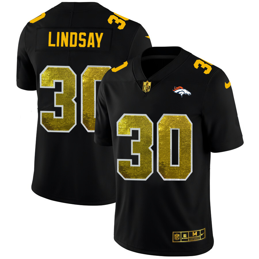 Denver Broncos #30 Phillip Lindsay Men's Black Nike Golden Sequin Vapor Limited NFL Jersey Denver Broncos #30 Phillip Lindsay Men's Black Nike Golden Sequin Vapor Limited NFL Jersey