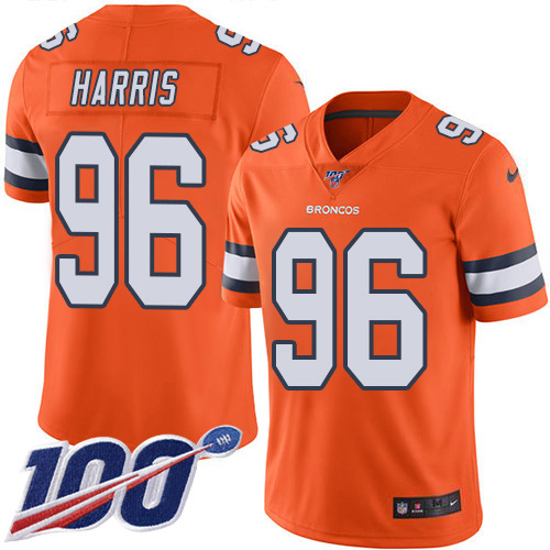 Nike Broncos #96 Shelby Harris Orange Men's Stitched NFL Limited Rush 100th Season Jersey Nike Broncos #96 Shelby Harris Orange Men's Stitched NFL Limited Rush 100th Season Jersey