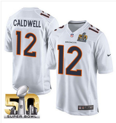 Nike Broncos #12 Andre Caldwell White Super Bowl 50 Men's Stitched NFL Game Event Jersey