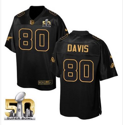 Nike Broncos #80 Vernon Davis Black Super Bowl 50 Men's Stitched NFL Elite Pro Line Gold Collection Jersey