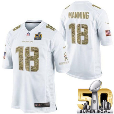 Nike Broncos #18 Peyton Manning White Super Bowl 50 Men's Stitched NFL Limited Salute to Service Jersey Nike Broncos #18 Peyton Manning White Super Bowl 50 Men's Stitched NFL Limited Salute to Service Jersey