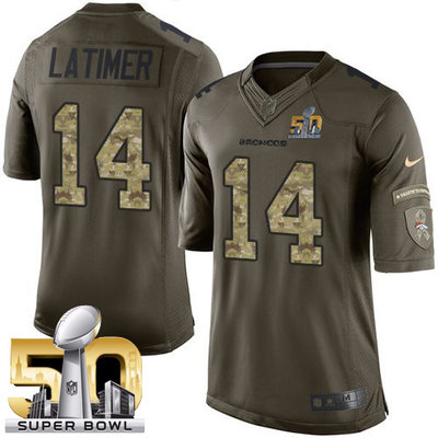 Nike Broncos #14 Cody Latimer Green Super Bowl 50 Men's Stitched NFL Limited Salute To Service Jersey Nike Broncos #14 Cody Latimer Green Super Bowl 50 Men's Stitched NFL Limited Salute To Service Jersey