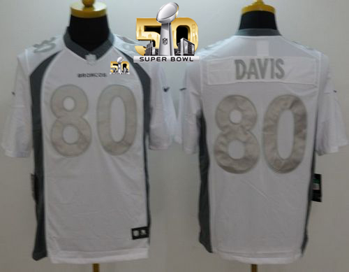 Nike Broncos #80 Vernon Davis White Super Bowl 50 Men's Stitched NFL Limited Platinum Jersey