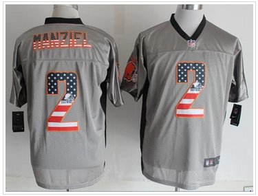 NEW Denver Browns #2 Johnny Manziel Grey NFL Elite USA Flag Fashion Jersey