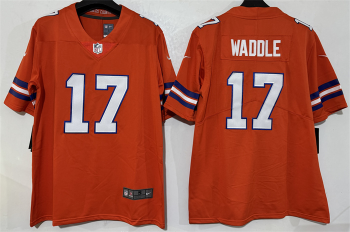 Men's Denver Broncos #17 Jaylen Waddle Orange Mile High Collection 1977 Throwback Vapor Limited Stitched Football Jersey